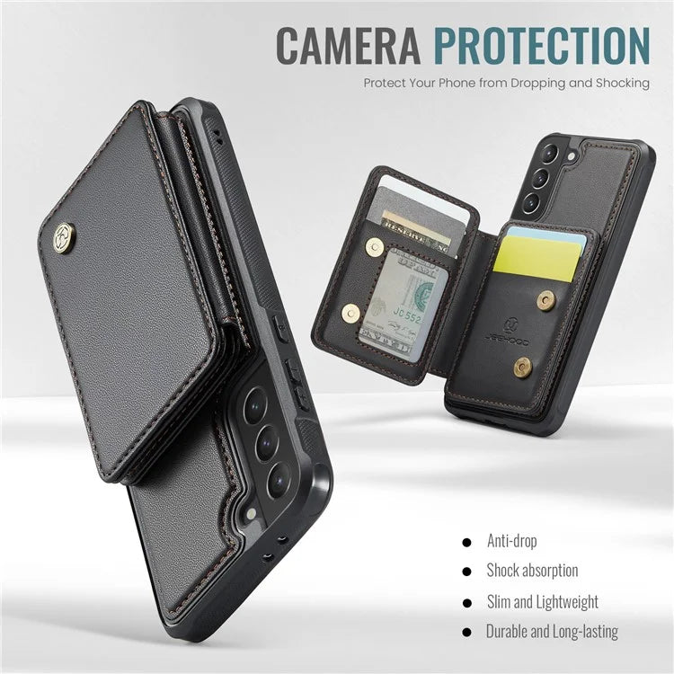 JEEHOOD J05 For Samsung Galaxy S21 5G / S21 4G Magnetic Case Kickstand PU+TPU Phone Cover with Card Bag