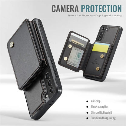 JEEHOOD J05 For Samsung Galaxy S21 5G / S21 4G Magnetic Case Kickstand PU+TPU Phone Cover with Card Bag