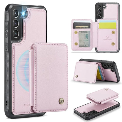 JEEHOOD J05 For Samsung Galaxy S21 5G / S21 4G Magnetic Case Kickstand PU+TPU Phone Cover with Card Bag