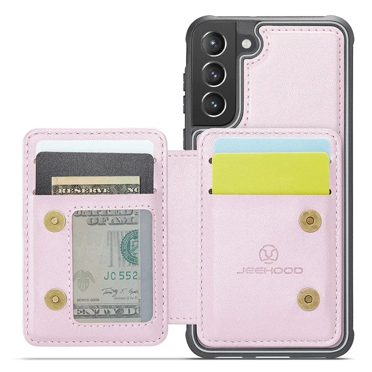 JEEHOOD J05 For Samsung Galaxy S21 5G / S21 4G Magnetic Case Kickstand PU+TPU Phone Cover with Card Bag