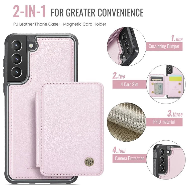 JEEHOOD J05 For Samsung Galaxy S21 5G / S21 4G Magnetic Case Kickstand PU+TPU Phone Cover with Card Bag