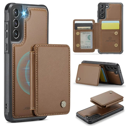 JEEHOOD J05 For Samsung Galaxy S21 5G / S21 4G Magnetic Case Kickstand PU+TPU Phone Cover with Card Bag