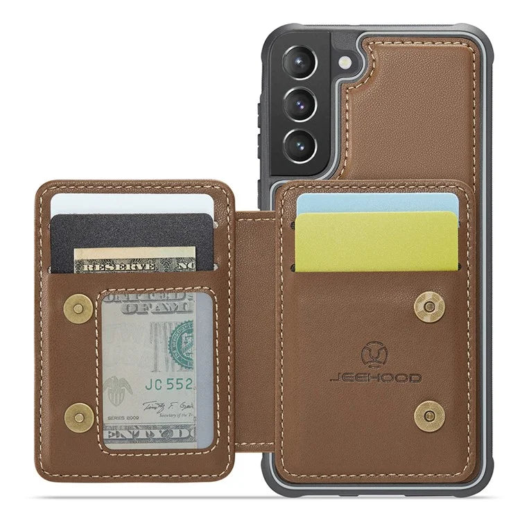 JEEHOOD J05 For Samsung Galaxy S21 5G / S21 4G Magnetic Case Kickstand PU+TPU Phone Cover with Card Bag