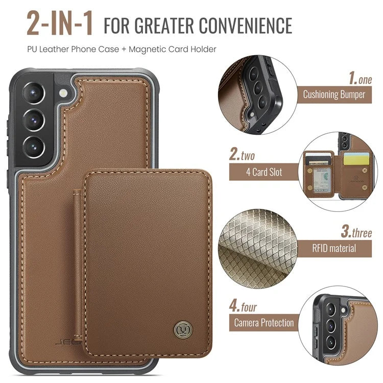 JEEHOOD J05 For Samsung Galaxy S21 5G / S21 4G Magnetic Case Kickstand PU+TPU Phone Cover with Card Bag