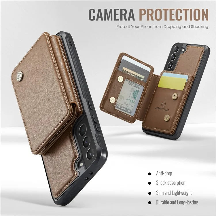 JEEHOOD J05 For Samsung Galaxy S21 5G / S21 4G Magnetic Case Kickstand PU+TPU Phone Cover with Card Bag