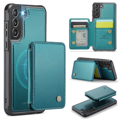 JEEHOOD J05 For Samsung Galaxy S21 5G / S21 4G Magnetic Case Kickstand PU+TPU Phone Cover with Card Bag