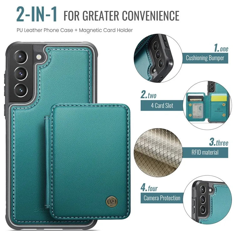 JEEHOOD J05 For Samsung Galaxy S21 5G / S21 4G Magnetic Case Kickstand PU+TPU Phone Cover with Card Bag