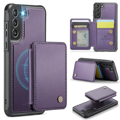 JEEHOOD J05 For Samsung Galaxy S21 5G / S21 4G Magnetic Case Kickstand PU+TPU Phone Cover with Card Bag