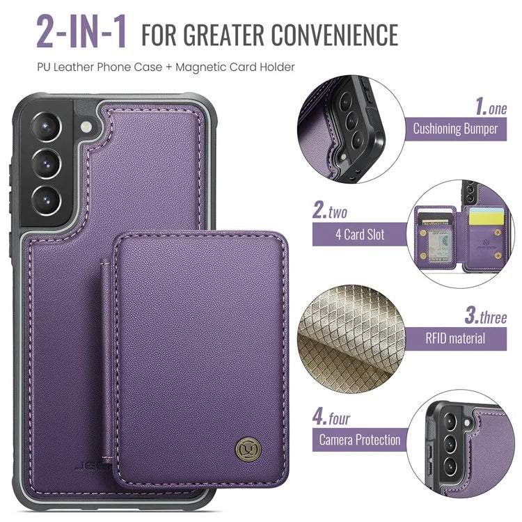 JEEHOOD J05 For Samsung Galaxy S21 5G / S21 4G Magnetic Case Kickstand PU+TPU Phone Cover with Card Bag