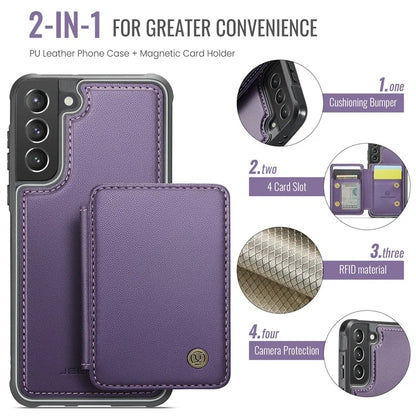 JEEHOOD J05 For Samsung Galaxy S21 5G / S21 4G Magnetic Case Kickstand PU+TPU Phone Cover with Card Bag
