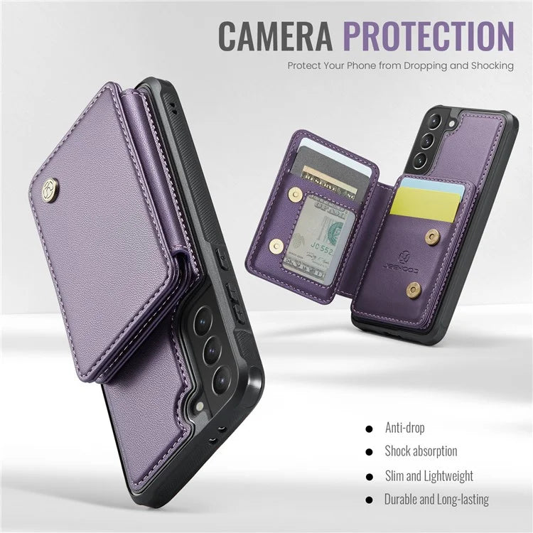 JEEHOOD J05 For Samsung Galaxy S21 5G / S21 4G Magnetic Case Kickstand PU+TPU Phone Cover with Card Bag