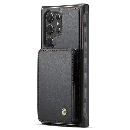 JEEHOOD J05 For Samsung Galaxy S24 Ultra Magnetic Case Card Holder Kickstand TPU Phone Cover