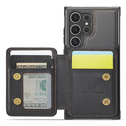 JEEHOOD J05 For Samsung Galaxy S24 Ultra Magnetic Case Card Holder Kickstand TPU Phone Cover