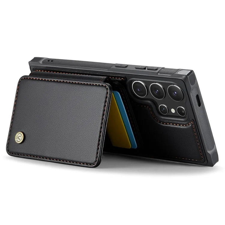 JEEHOOD J05 For Samsung Galaxy S24 Ultra Magnetic Case Card Holder Kickstand TPU Phone Cover
