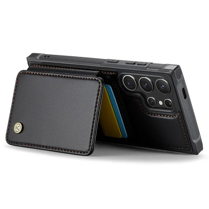 JEEHOOD J05 For Samsung Galaxy S24 Ultra Magnetic Case Card Holder Kickstand TPU Phone Cover