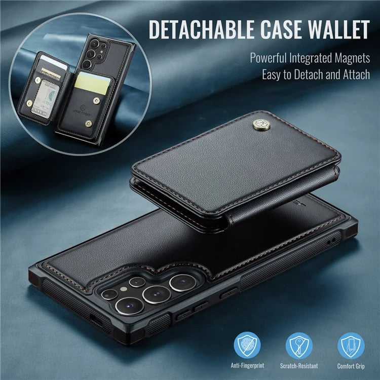 JEEHOOD J05 For Samsung Galaxy S24 Ultra Magnetic Case Card Holder Kickstand TPU Phone Cover
