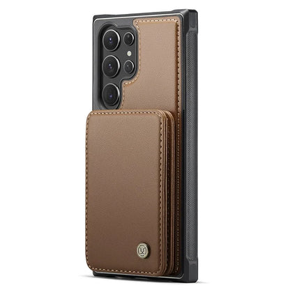 JEEHOOD J05 For Samsung Galaxy S24 Ultra Magnetic Case Card Holder Kickstand TPU Phone Cover