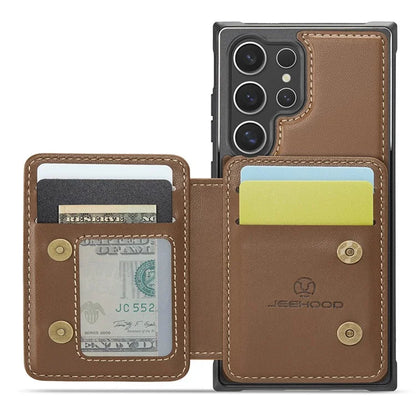 JEEHOOD J05 For Samsung Galaxy S24 Ultra Magnetic Case Card Holder Kickstand TPU Phone Cover