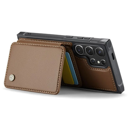 JEEHOOD J05 For Samsung Galaxy S24 Ultra Magnetic Case Card Holder Kickstand TPU Phone Cover