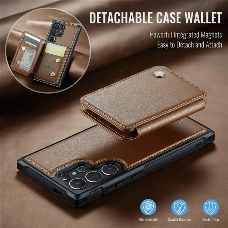 JEEHOOD J05 For Samsung Galaxy S24 Ultra Magnetic Case Card Holder Kickstand TPU Phone Cover