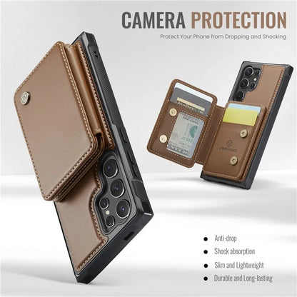 JEEHOOD J05 For Samsung Galaxy S24 Ultra Magnetic Case Card Holder Kickstand TPU Phone Cover
