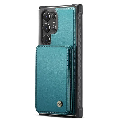 JEEHOOD J05 For Samsung Galaxy S24 Ultra Magnetic Case Card Holder Kickstand TPU Phone Cover
