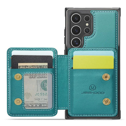 JEEHOOD J05 For Samsung Galaxy S24 Ultra Magnetic Case Card Holder Kickstand TPU Phone Cover