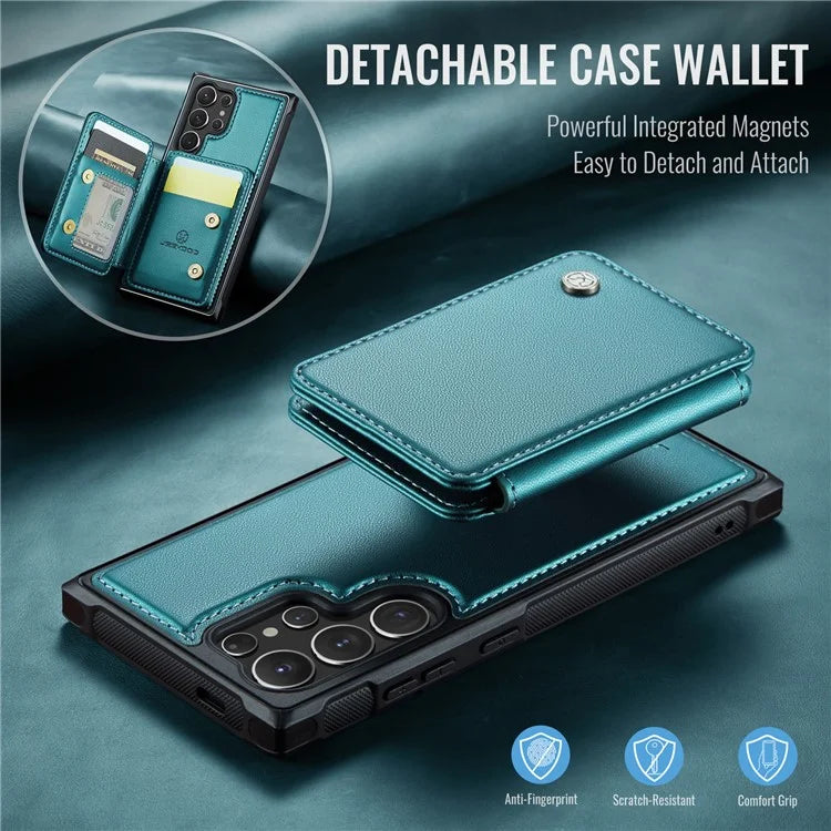 JEEHOOD J05 For Samsung Galaxy S24 Ultra Magnetic Case Card Holder Kickstand TPU Phone Cover