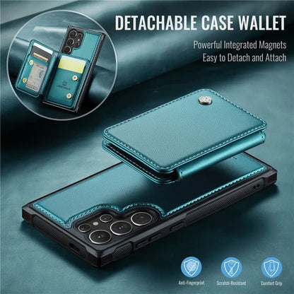 JEEHOOD J05 For Samsung Galaxy S24 Ultra Magnetic Case Card Holder Kickstand TPU Phone Cover