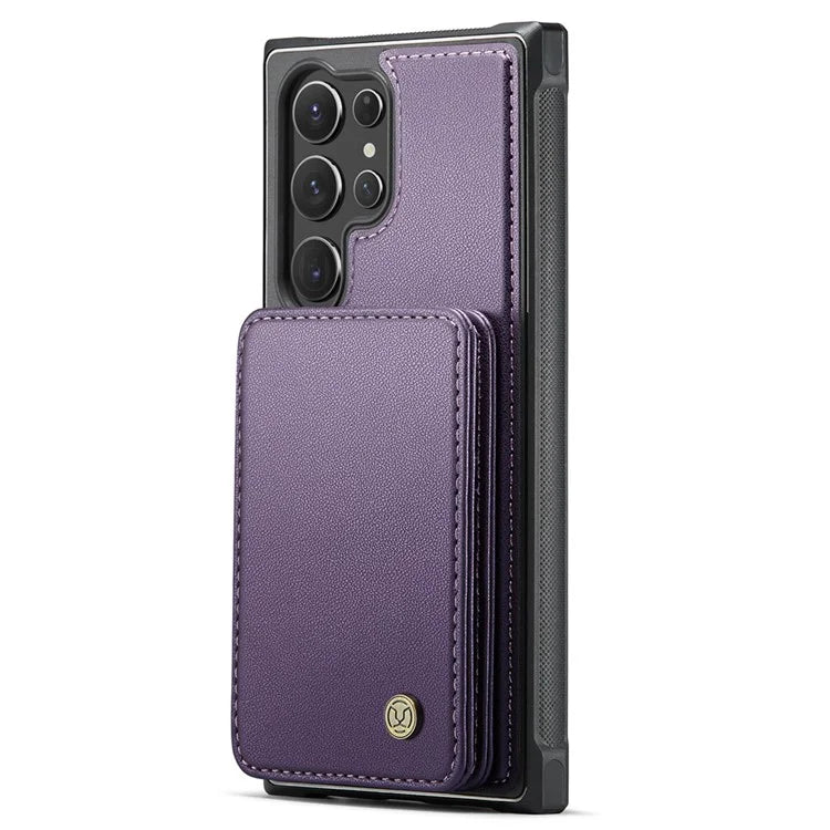 JEEHOOD J05 For Samsung Galaxy S24 Ultra Magnetic Case Card Holder Kickstand TPU Phone Cover