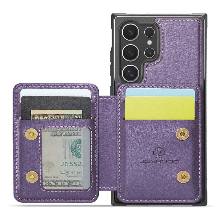 JEEHOOD J05 For Samsung Galaxy S24 Ultra Magnetic Case Card Holder Kickstand TPU Phone Cover