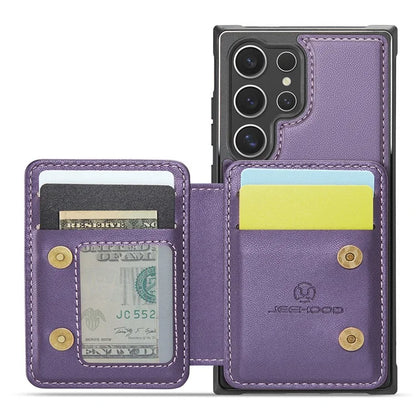 JEEHOOD J05 For Samsung Galaxy S24 Ultra Magnetic Case Card Holder Kickstand TPU Phone Cover