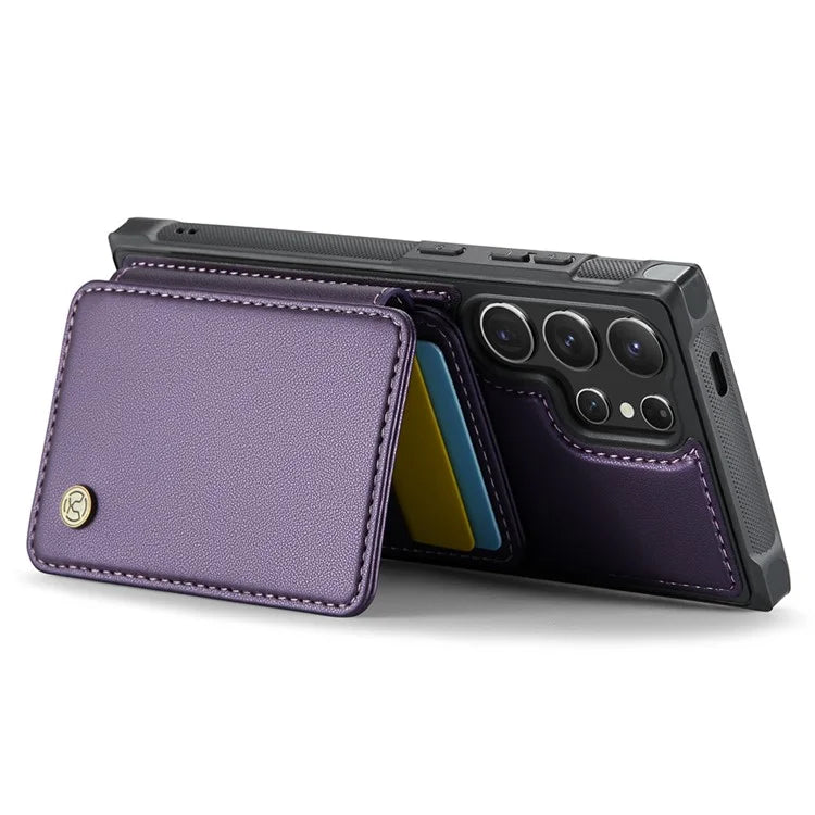 JEEHOOD J05 For Samsung Galaxy S24 Ultra Magnetic Case Card Holder Kickstand TPU Phone Cover