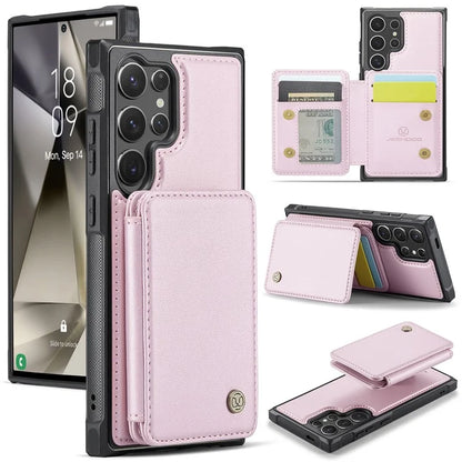 JEEHOOD J05 For Samsung Galaxy S24 Ultra Magnetic Case Card Holder Kickstand TPU Phone Cover