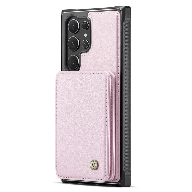 JEEHOOD J05 For Samsung Galaxy S24 Ultra Magnetic Case Card Holder Kickstand TPU Phone Cover