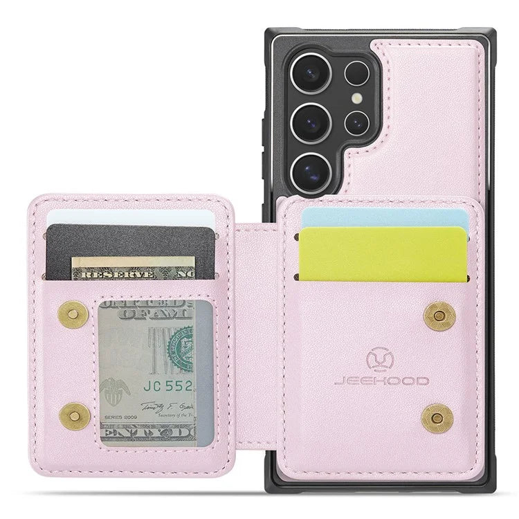 JEEHOOD J05 For Samsung Galaxy S24 Ultra Magnetic Case Card Holder Kickstand TPU Phone Cover