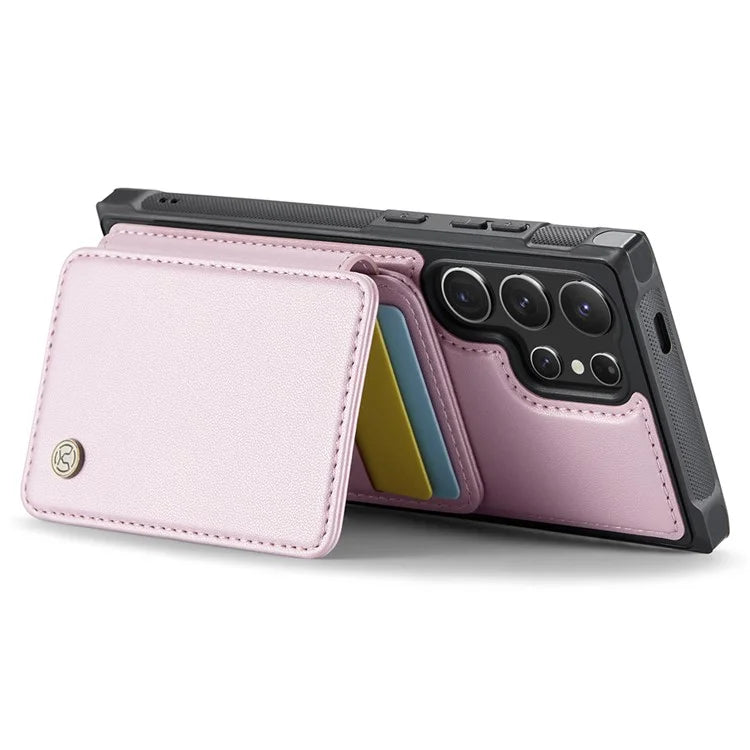 JEEHOOD J05 For Samsung Galaxy S24 Ultra Magnetic Case Card Holder Kickstand TPU Phone Cover