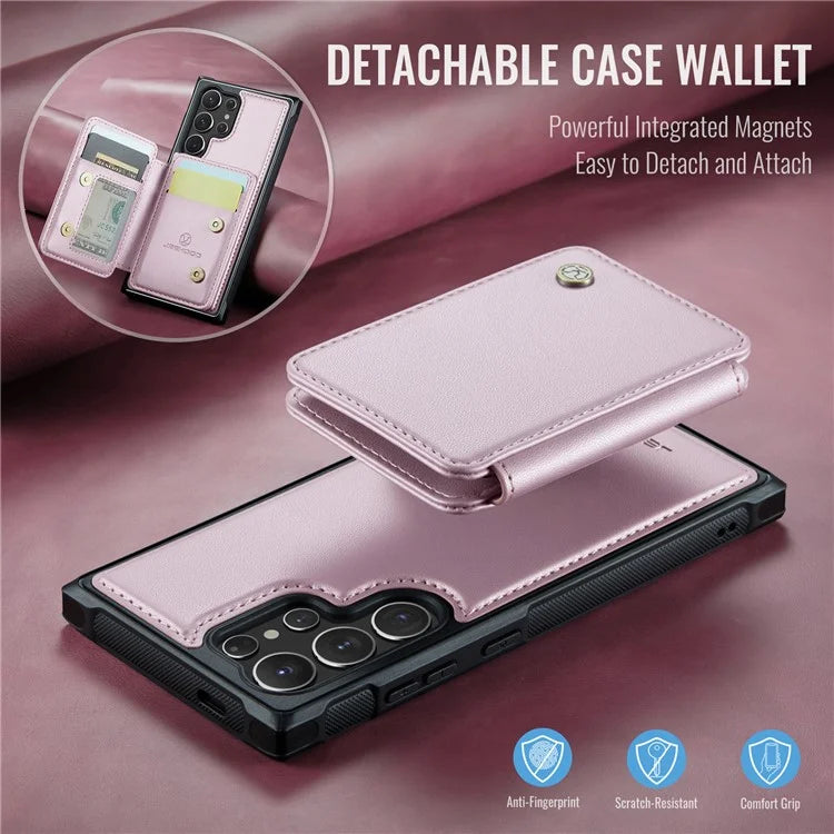 JEEHOOD J05 For Samsung Galaxy S24 Ultra Magnetic Case Card Holder Kickstand TPU Phone Cover