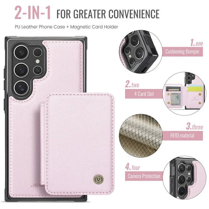 JEEHOOD J05 For Samsung Galaxy S24 Ultra Magnetic Case Card Holder Kickstand TPU Phone Cover