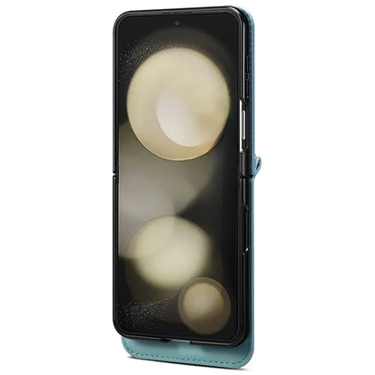 For Samsung Galaxy Z Flip6 5G Case Leather+PC Phone Cover with Card Holder Long Strap