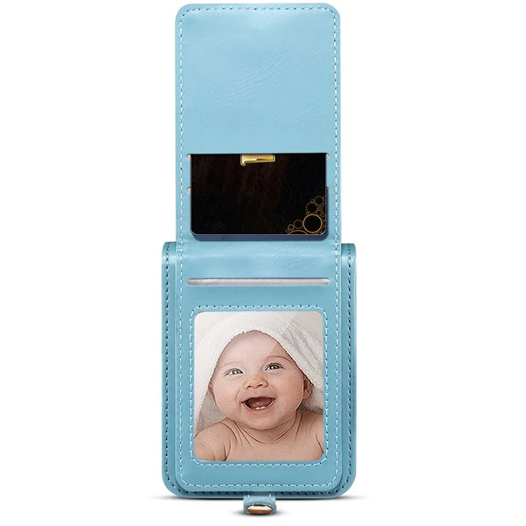 For Samsung Galaxy Z Flip6 5G Case Leather+PC Phone Cover with Card Holder Long Strap