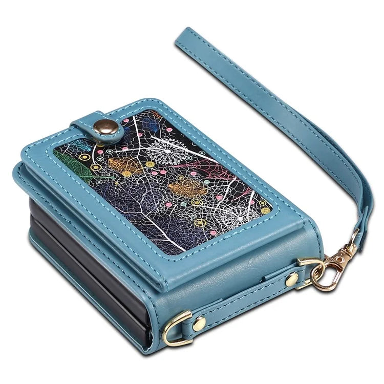 For Samsung Galaxy Z Flip6 5G Case Leather+PC Phone Cover with Card Holder Long Strap