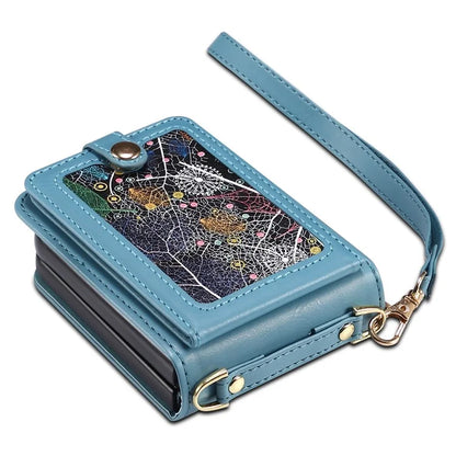 For Samsung Galaxy Z Flip6 5G Case Leather+PC Phone Cover with Card Holder Long Strap
