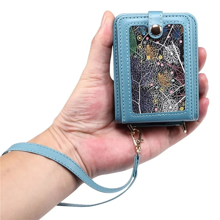 For Samsung Galaxy Z Flip6 5G Case Leather+PC Phone Cover with Card Holder Long Strap