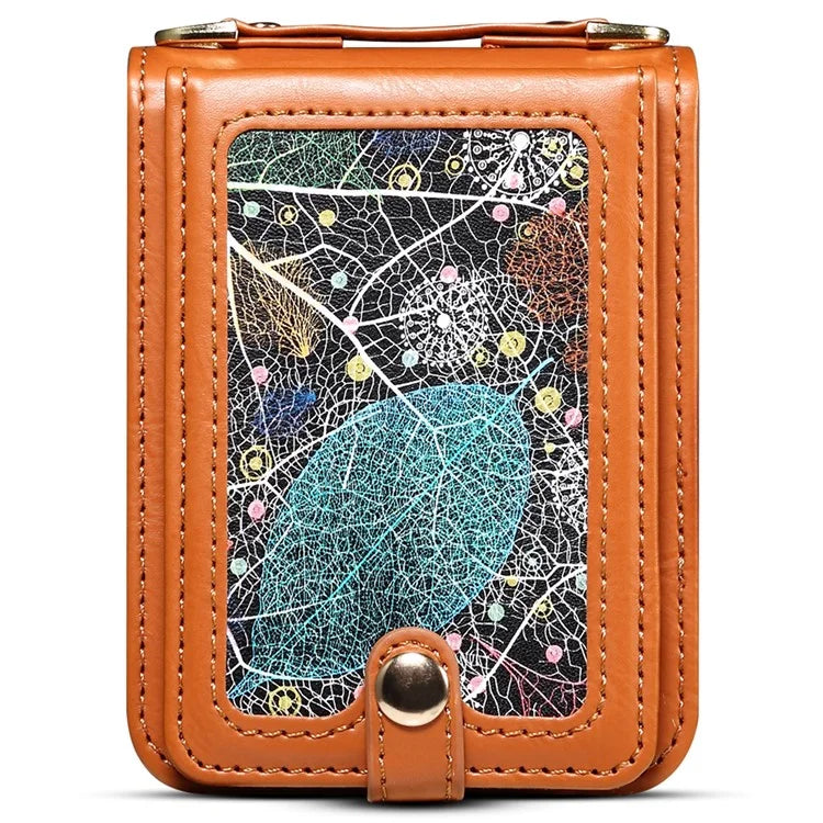 For Samsung Galaxy Z Flip6 5G Case Leather+PC Phone Cover with Card Holder Long Strap