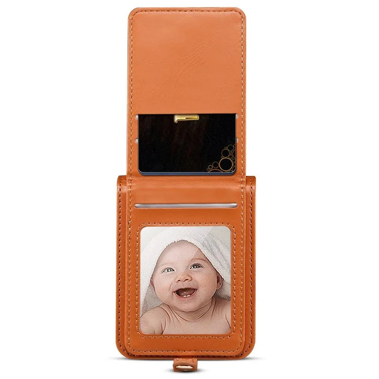 For Samsung Galaxy Z Flip6 5G Case Leather+PC Phone Cover with Card Holder Long Strap
