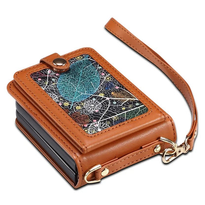 For Samsung Galaxy Z Flip6 5G Case Leather+PC Phone Cover with Card Holder Long Strap