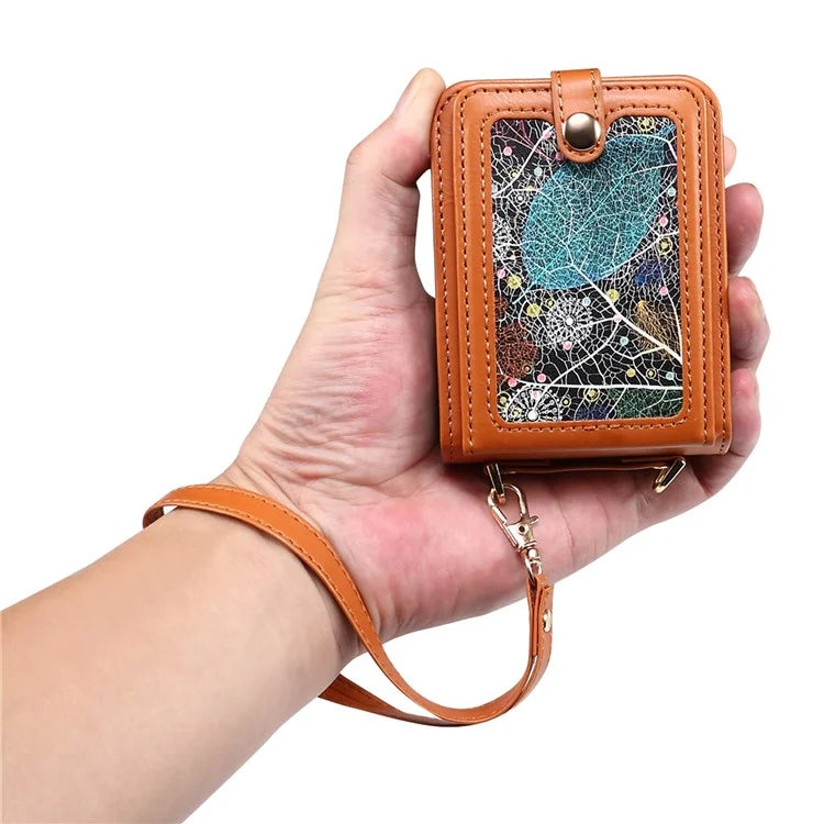 For Samsung Galaxy Z Flip6 5G Case Leather+PC Phone Cover with Card Holder Long Strap