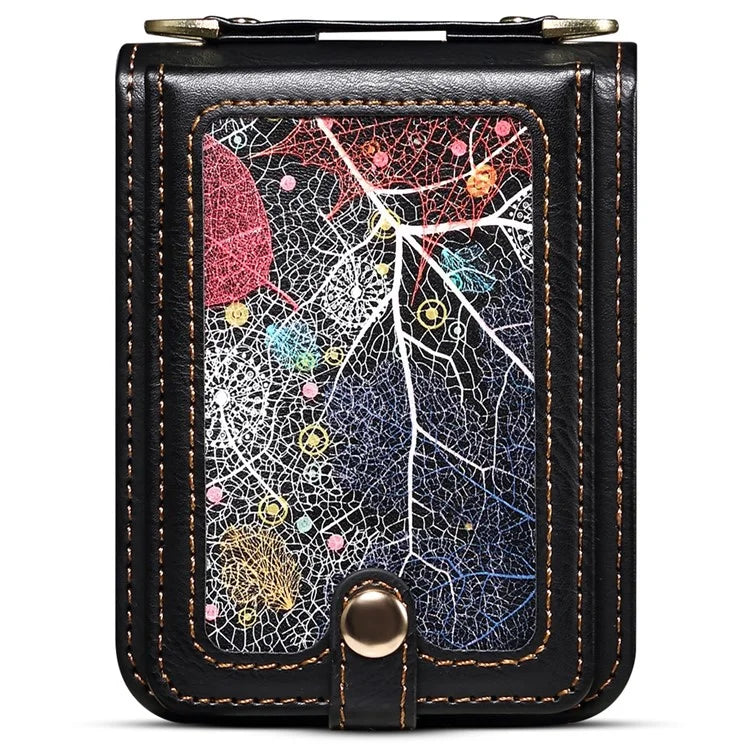 For Samsung Galaxy Z Flip6 5G Case Leather+PC Phone Cover with Card Holder Long Strap