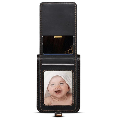 For Samsung Galaxy Z Flip6 5G Case Leather+PC Phone Cover with Card Holder Long Strap